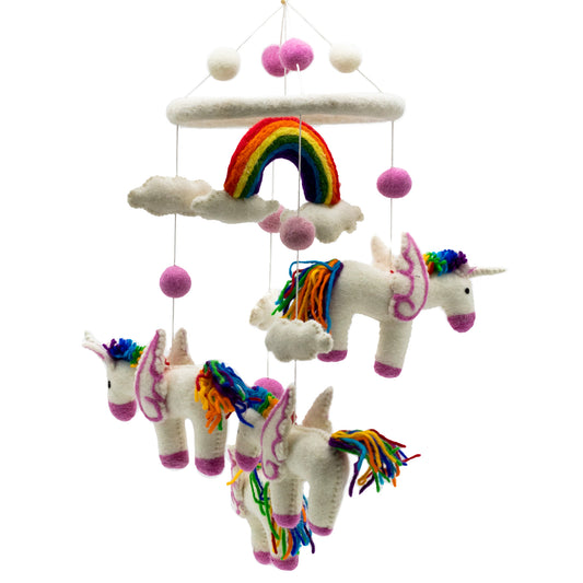Mobile en feutre fait main Licorne – Décoration pour chambre de bébé par Terre d'Artisanat